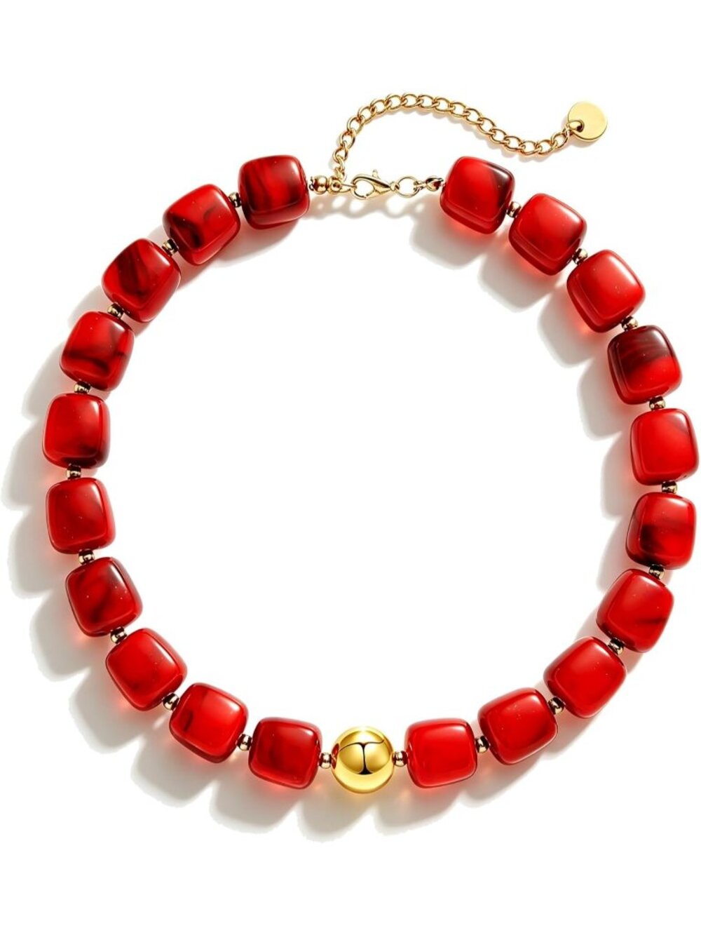 Women's Red Acrylic Chunky Square Bead Choker Necklace Statement Jewelry